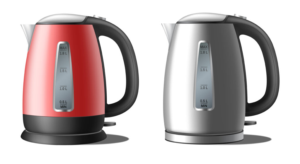 Realistic electric kettles set. Modern teapots for boiling water for tea or coffee